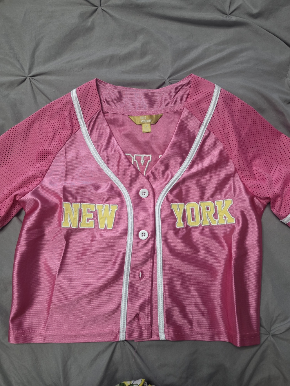 New York Pink Girls' Button-Front Baseball Tee